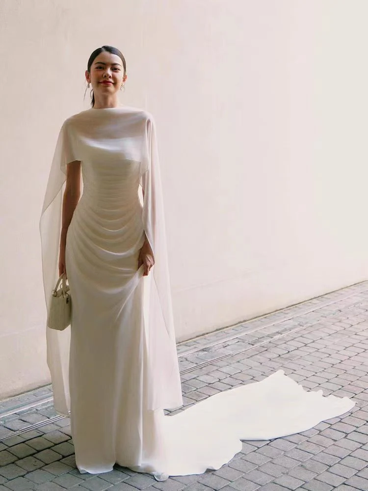 Boho Casual Siden Chiffong Slip Bröllopsklänning med Drapering