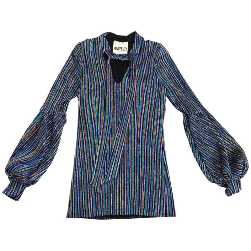 00s Blue Black Glitter Aniye By Bishop Sleeve Party Top 8 10 S