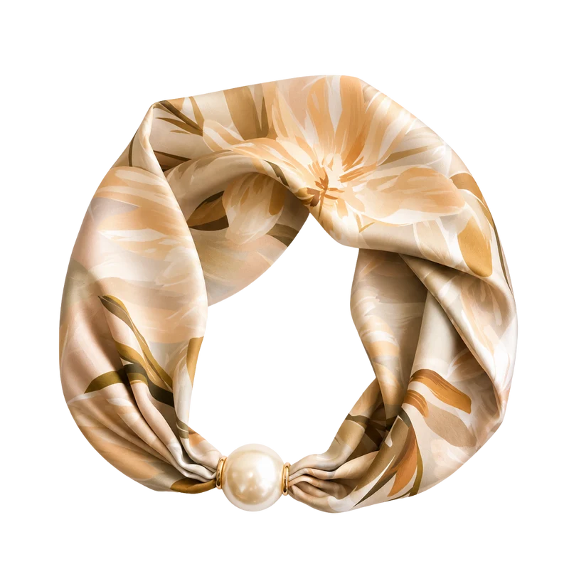 Pärlsilkesscarf - Green & Coffee