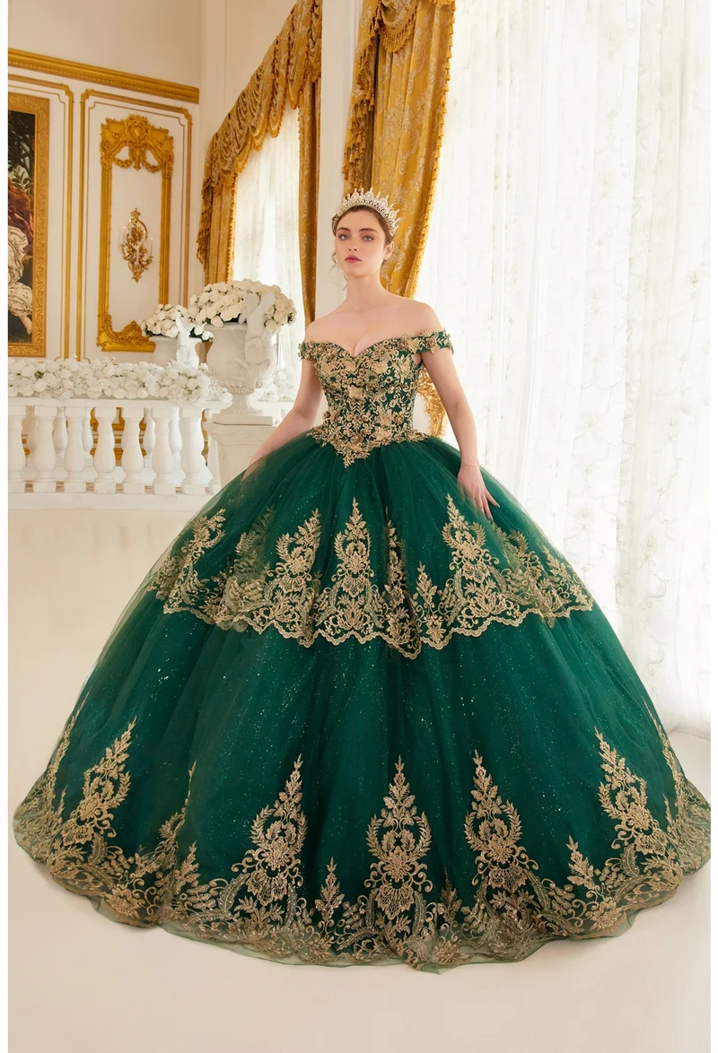 Off the Shoulder Floral Applikation Laced Quinceanera Klänning från Ladivine 15705