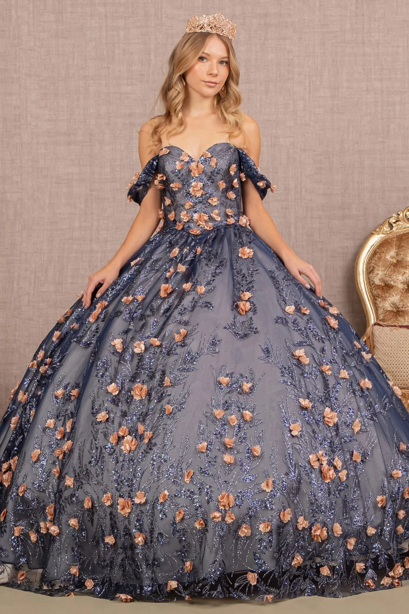 Off-shoulder blommig glitter Quinceanera klänning med Sweetheart-ringning från Elizabeth K - GL3106