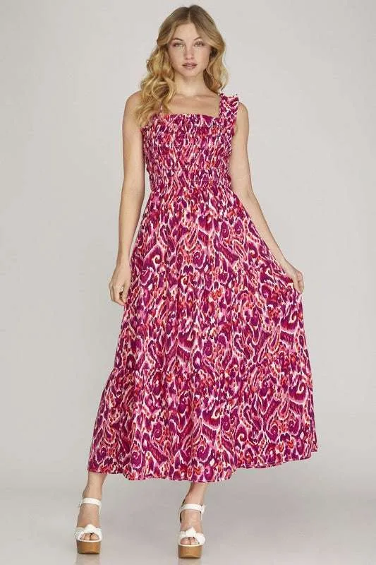 Hon + Sky Full Size Smocked Printed Wide Strap Tiered Dress Plus Size
