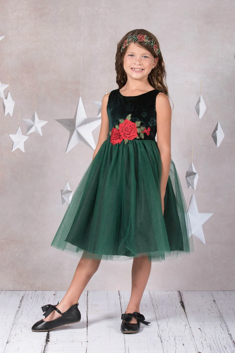 Velvet Rose Patch Girl Party Dress från AS396 Kids Dream - Tjejfestklänningar