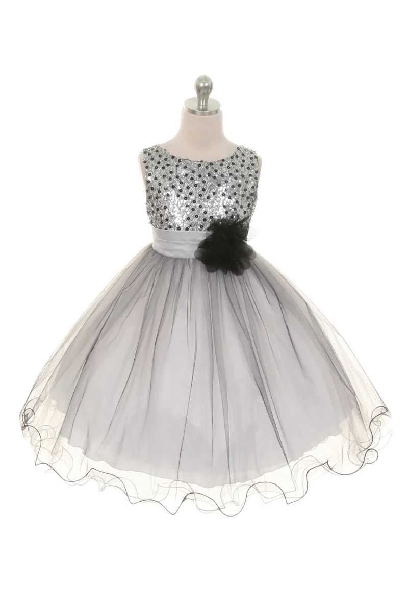 Multi-Paljetter Trio Färg Tyll Girl Party Dress från AS327 Kids Dream - Tjej högtidliga klänningar