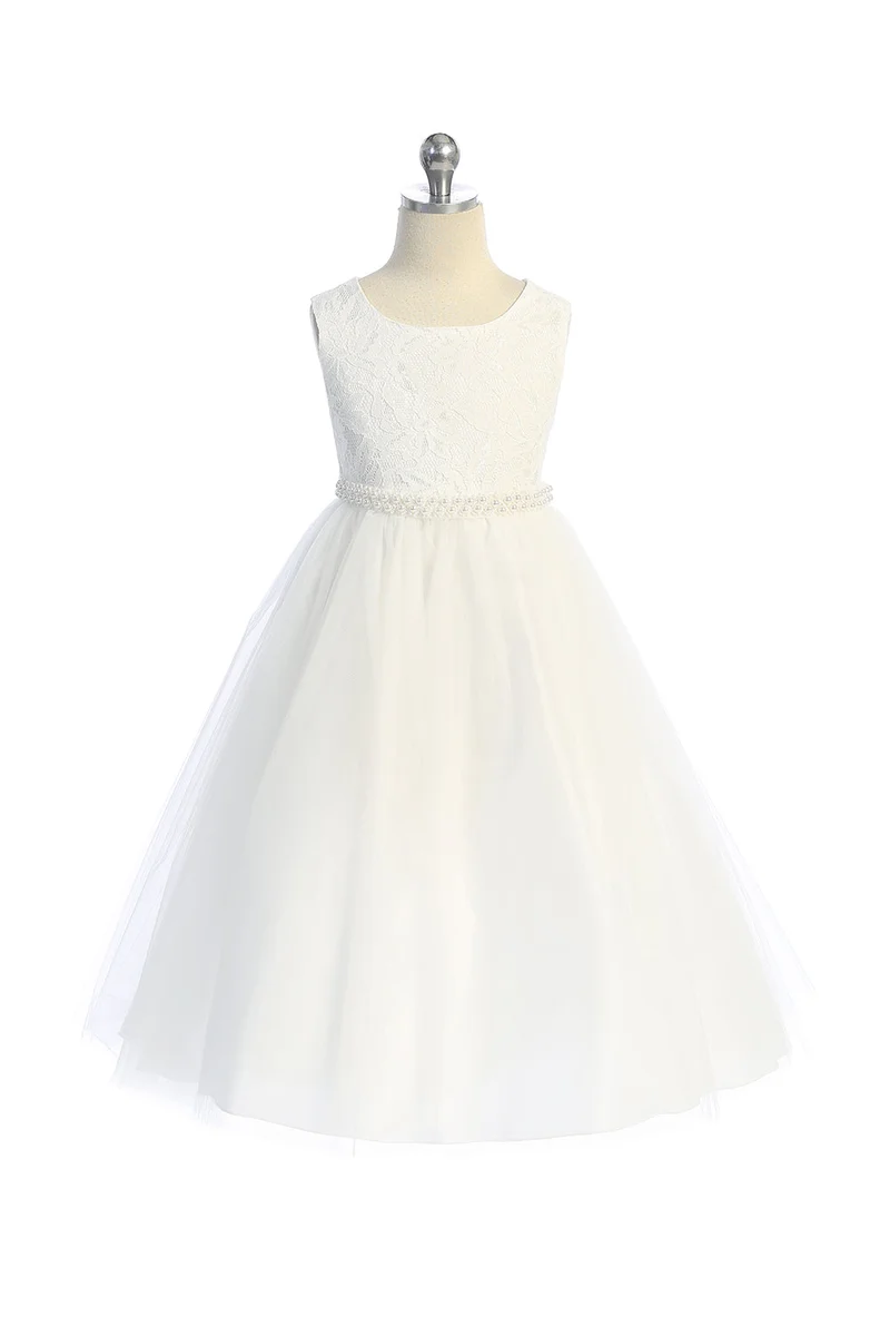 Long Lace Illusion with Thick Pearl Trim Girl Party Dress från AS524C Kids Dream - Tjejfestklänningar