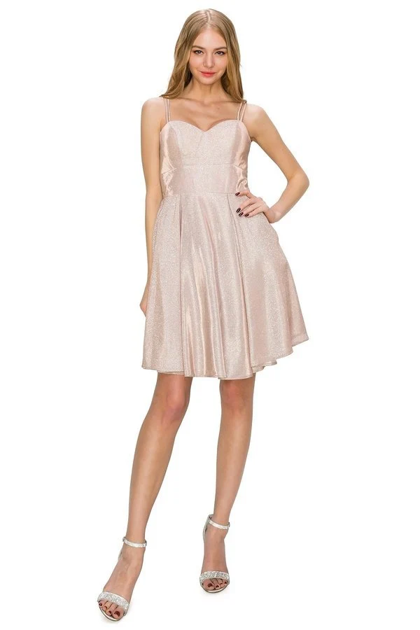 Glitter metallisk kort festklänning från Cinderella Couture USA AS8011J-ROSEGOLD