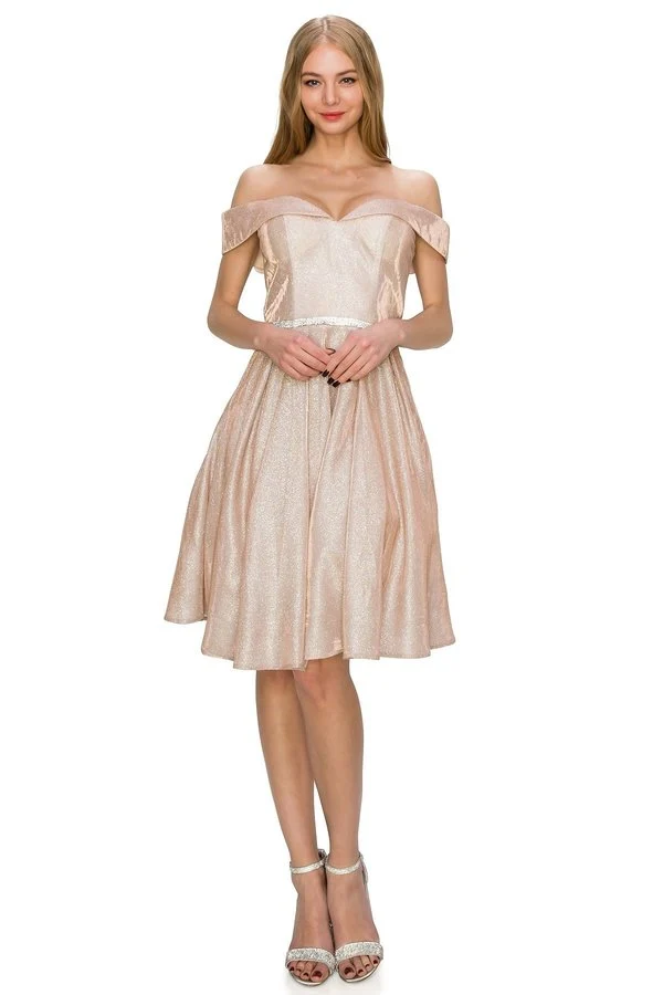 Metallisk kort festklänning från Cinderella Couture USA AS8012J-ROSEGOLD