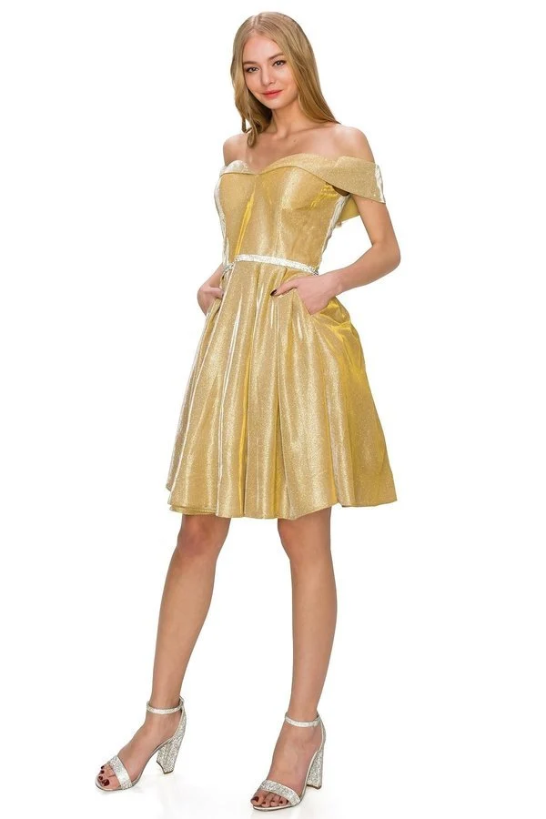 Glitter metallisk kort festklänning från Cinderella Couture USA AS8012J-GOLD