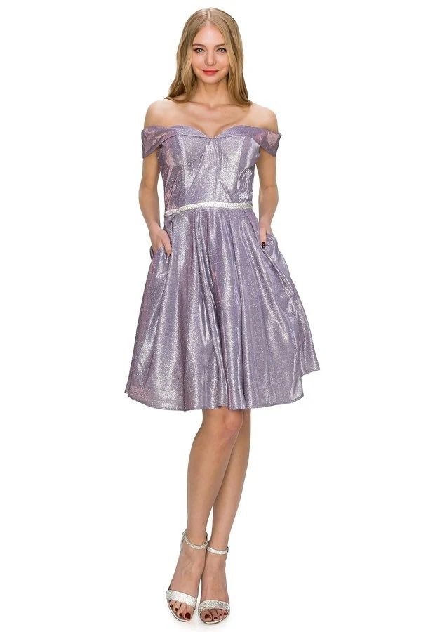 Off the Shoulder Glitter Kort festklänning från Cinderella Couture USA AS8012J-LILAC