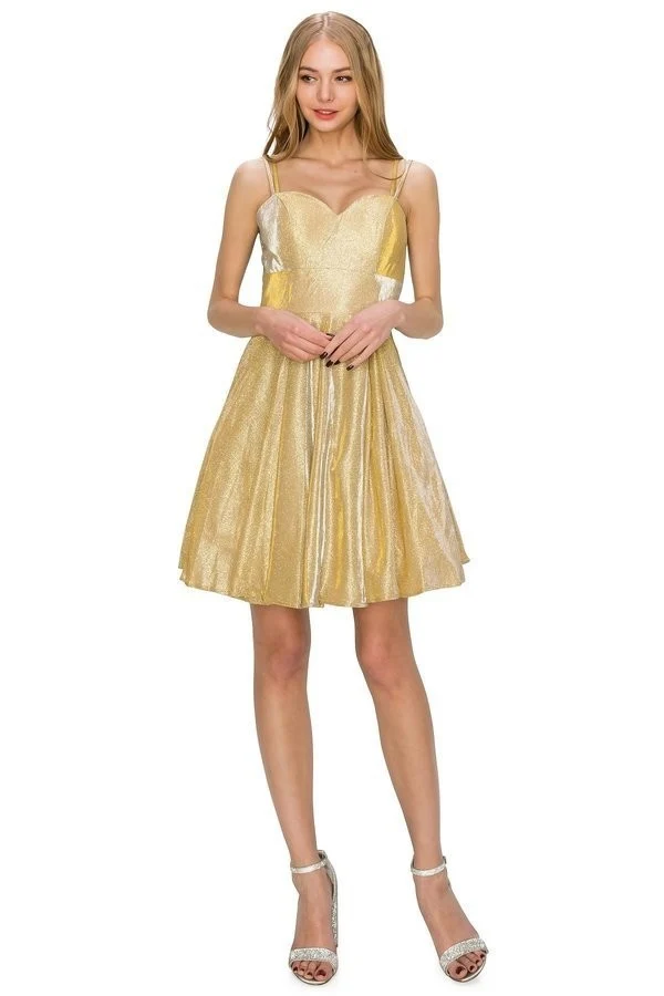 Metallisk kort festklänning från Cinderella Couture USA AS8011J-GOLD