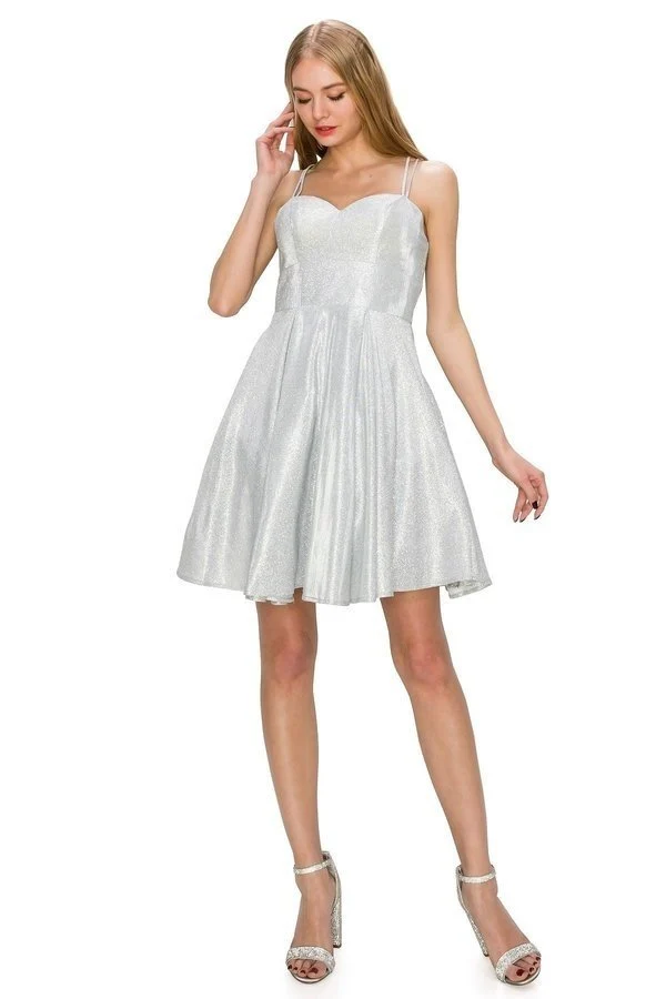 Glänsande metallisk festkort klänning från Cinderella Couture USA AS8011J-SILVER