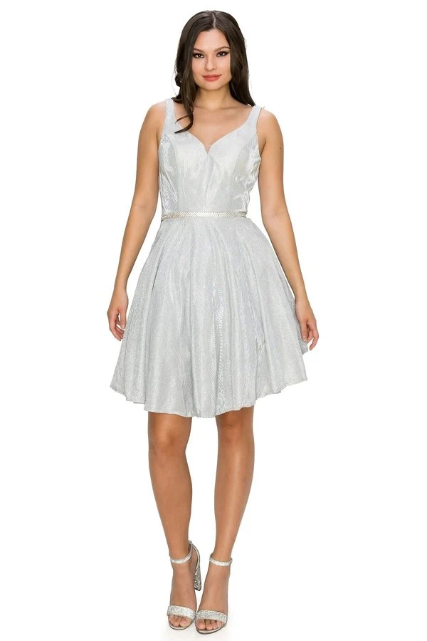 Mattalic Party Kort Klänning Cinderella Couture USA AS8013J-SILVER