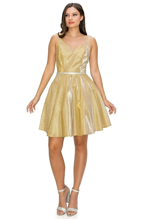 Metallisk festklänning från Cinderella Couture USA AS8013J-GOLD