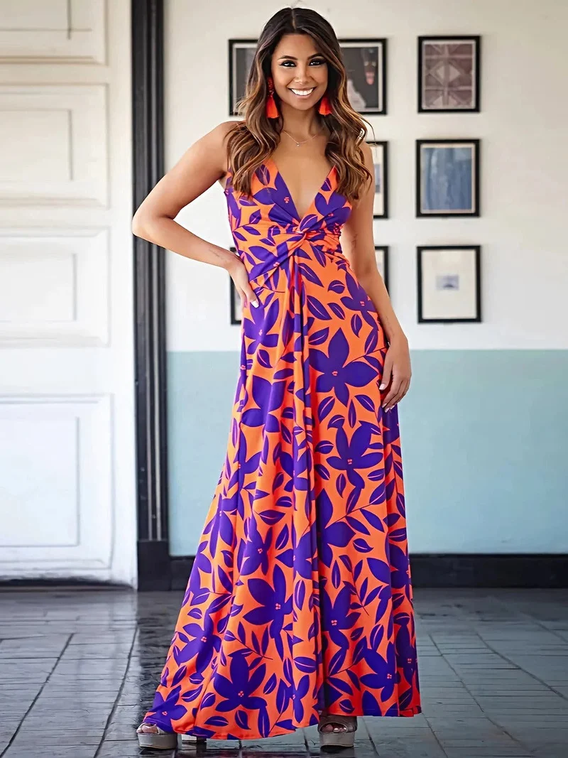 V-ringad, v-ringad camiklänning med vrister - Elegant sommarklänning i 100 % polyester för kvinnor