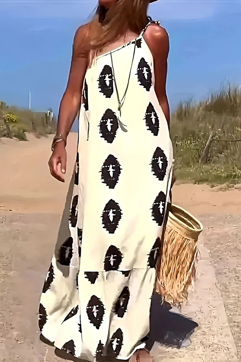 Chic mönstrad maxiklänning med enkel axel - Elegant ogenomskinlig stil från Trendsi