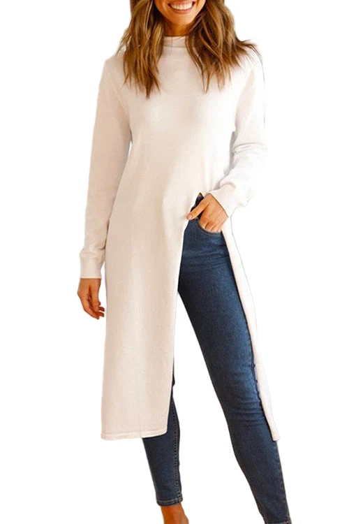Kvinnors Långärmad Klänning Turtleneck med Hög Slits