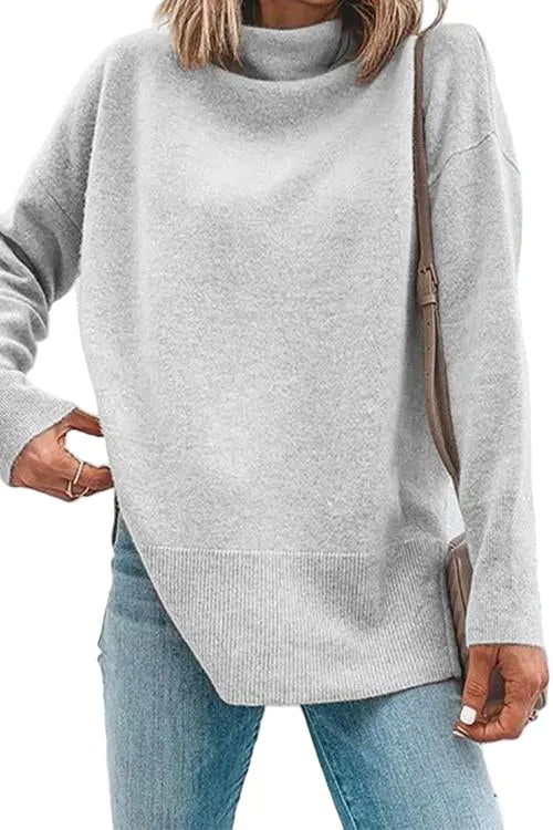 Kvinnors Långärmad Topp med Turtleneck och Sidoflikar