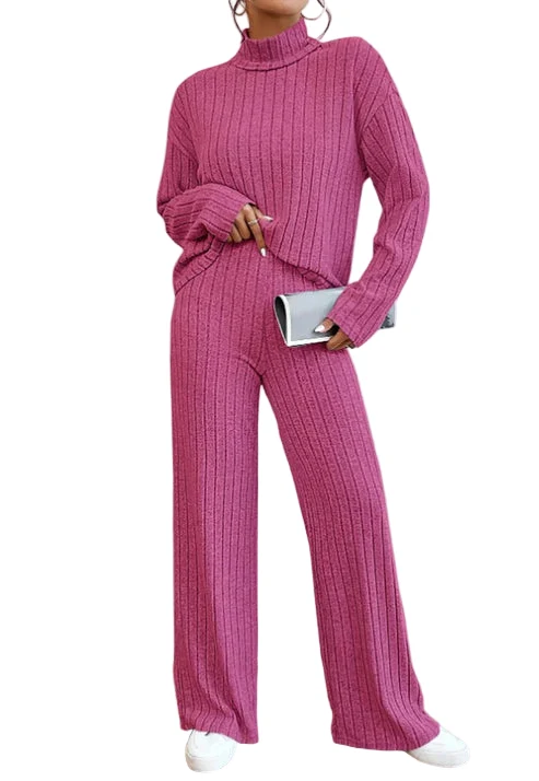 Kvinnors Tvådelat Set Rollkragenpullover och Byxor Trendig Design