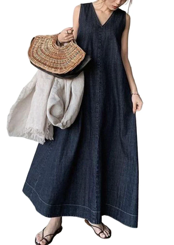 Kvinnors Denimstil Klänning Kall Axel V-Hals Bohemisk Stil