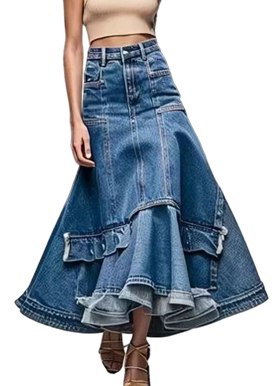 Damernas A-linjeformade Denimstil Kjol med Hög Midja