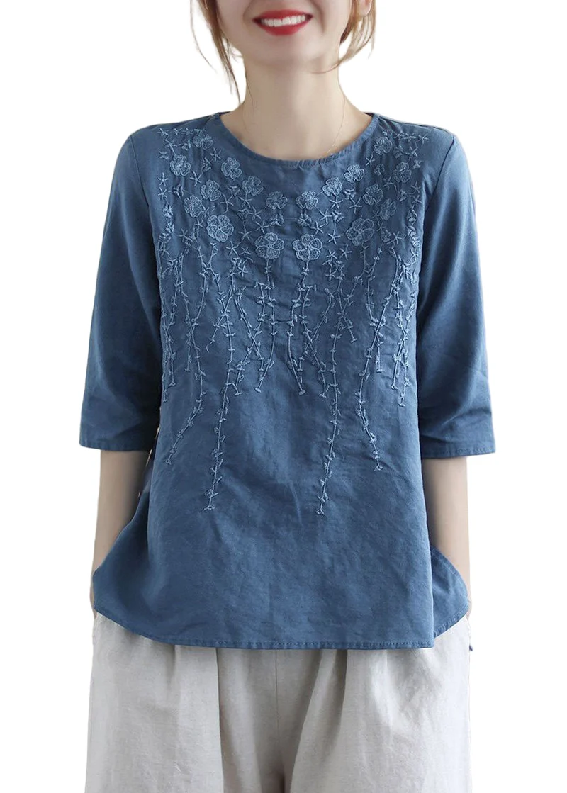 Damblus O-Hals Broderad