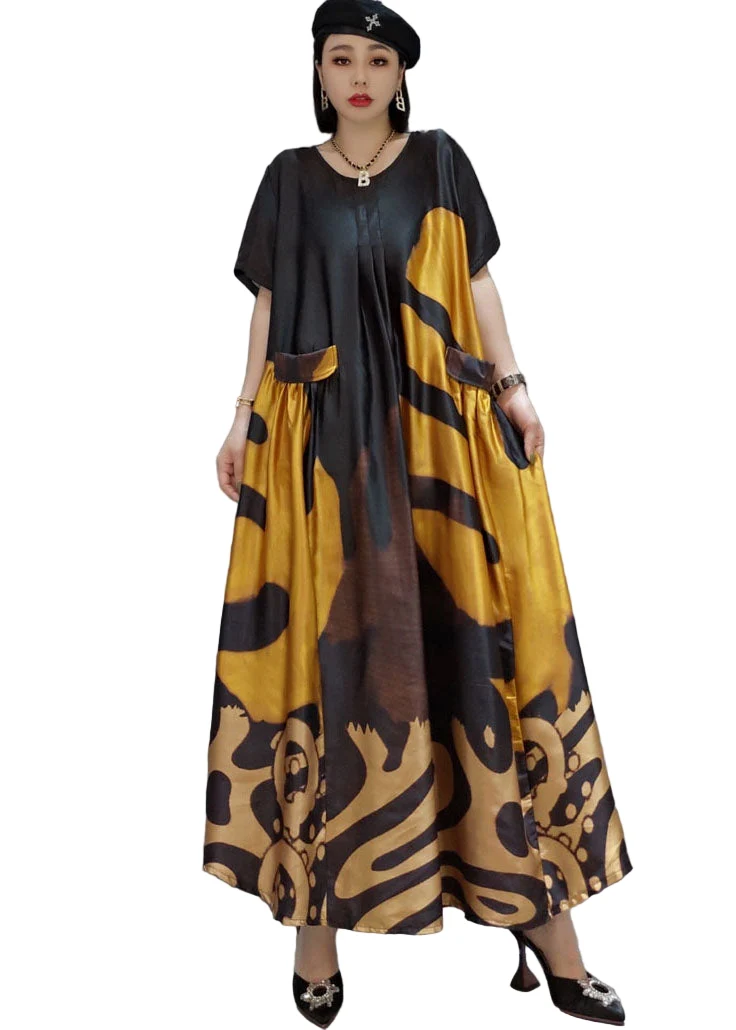 Kvinnors Maxi Klänning Löst O-Halsad Satin-stil