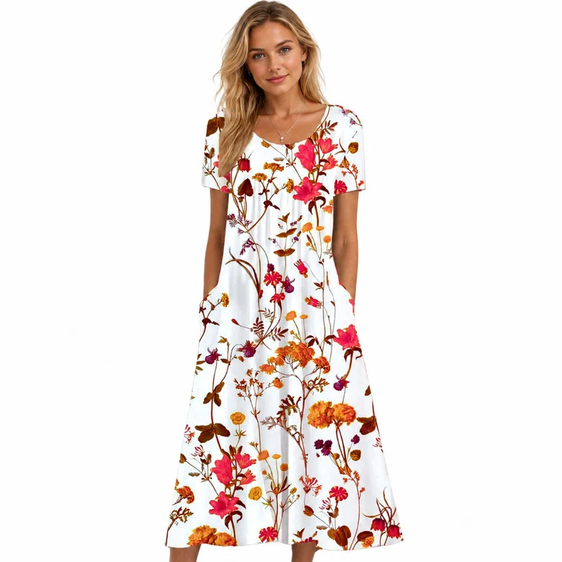 Kvinnors Klänning med Blommönster och Stilrent Design