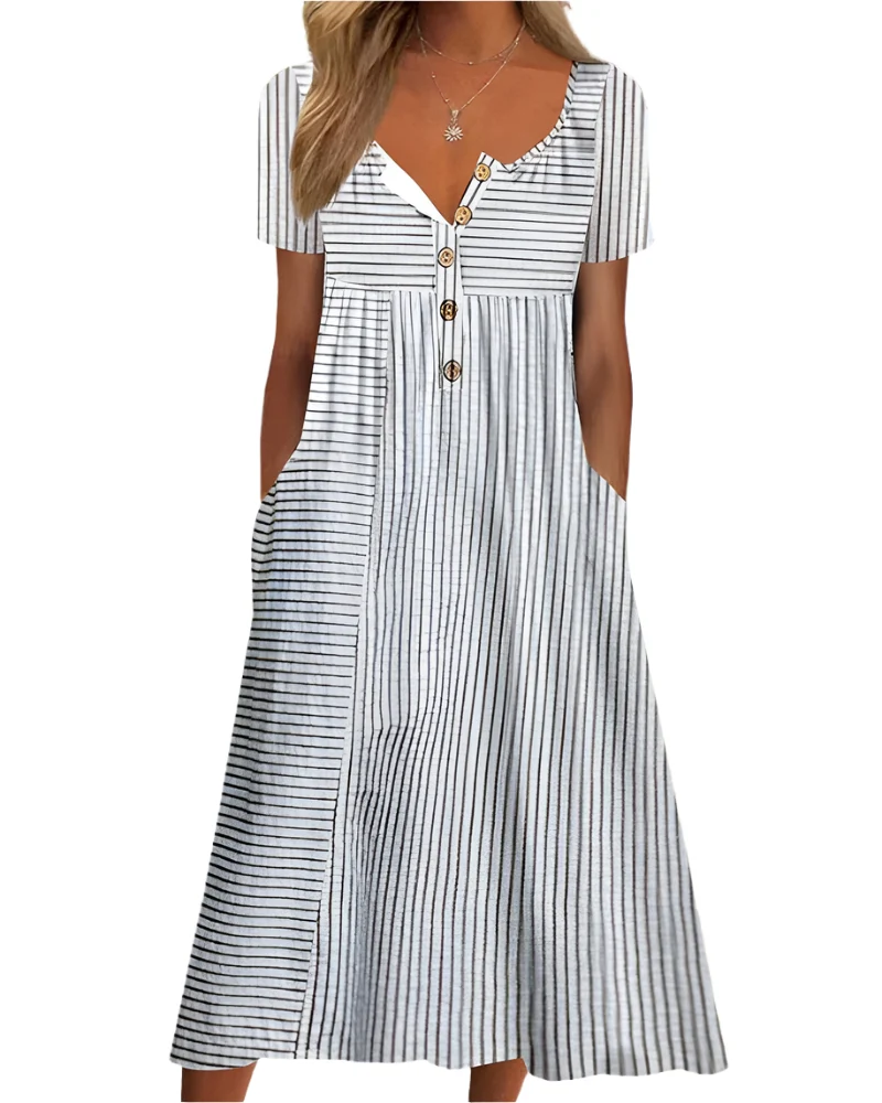 Damklänning A-Linjeformad Vintage-Mönster med Funktionella Fickor