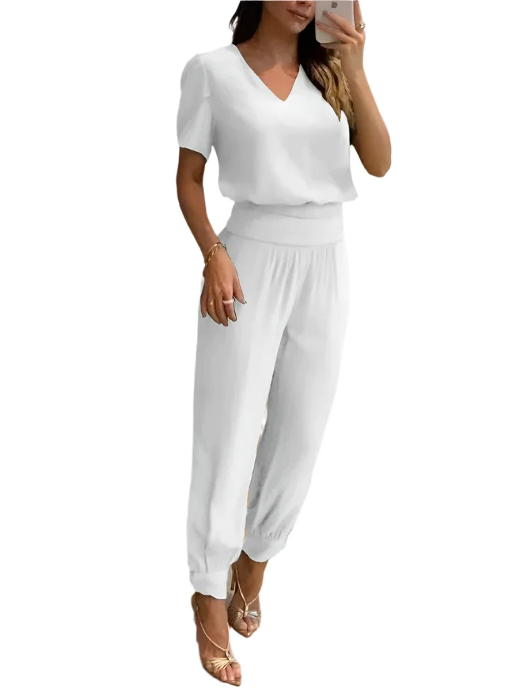 Damset Modern Stil med Matchande Topp och Byxor