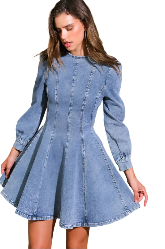 Kvinnors Mini Klänning Denimstil Skater Stil