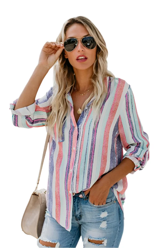 Kvinnors Button-Up Top med Vändkrage