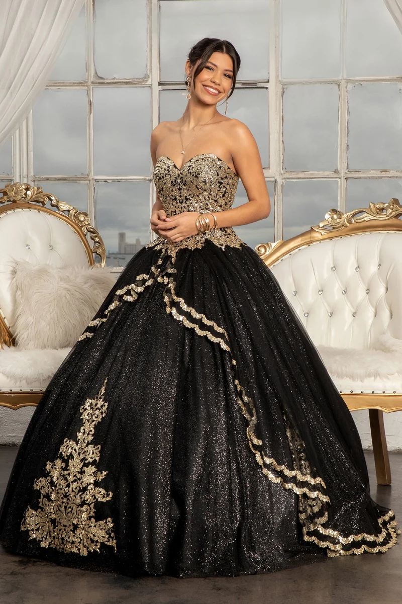 Elizabeth K - GL3022 - Utsmyckad axelbandslös glitter Quinceanera-klänning