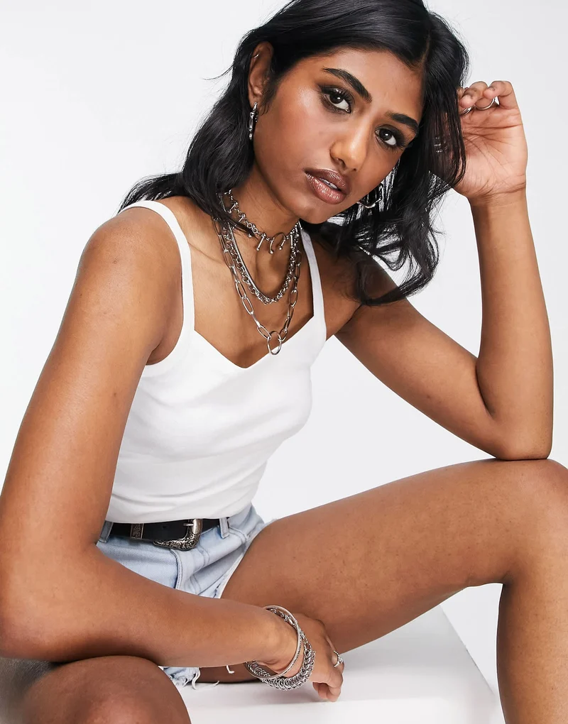 Topshop square neck vest in white