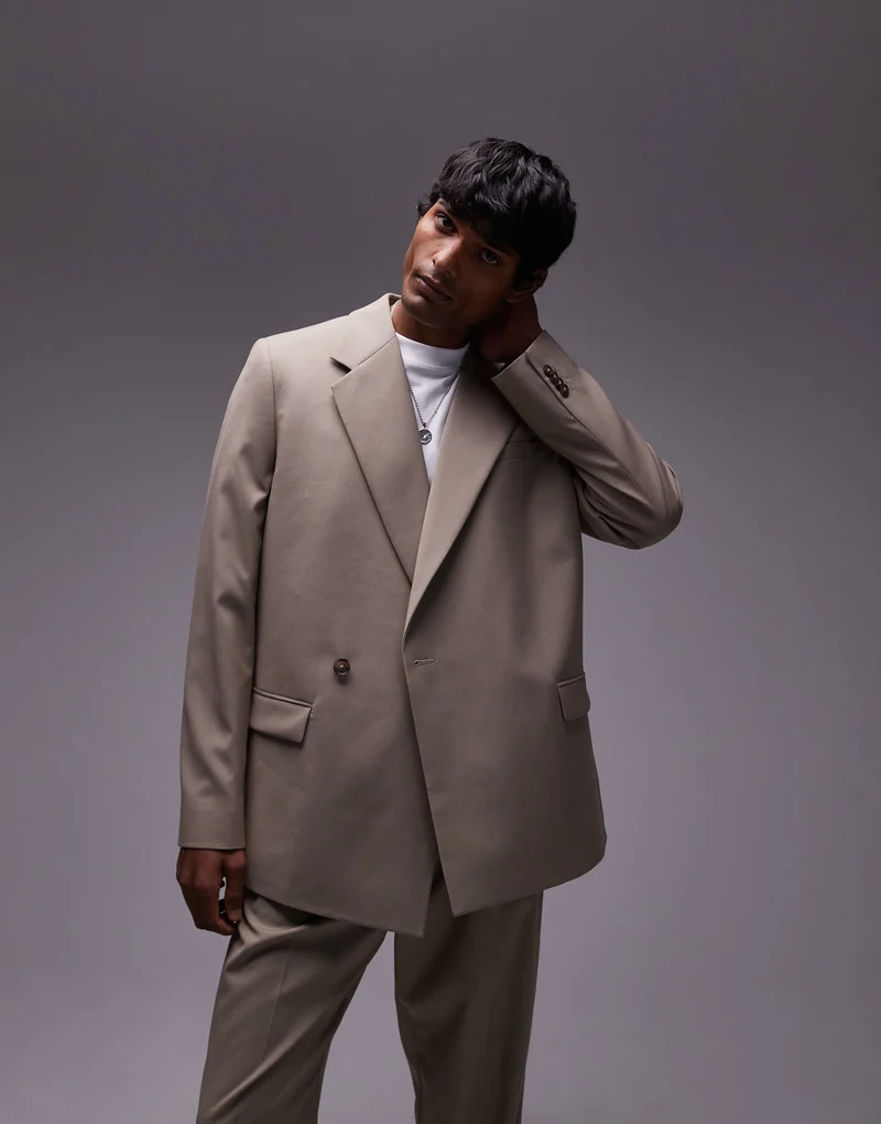 Topman relaxed suit jacket in stone