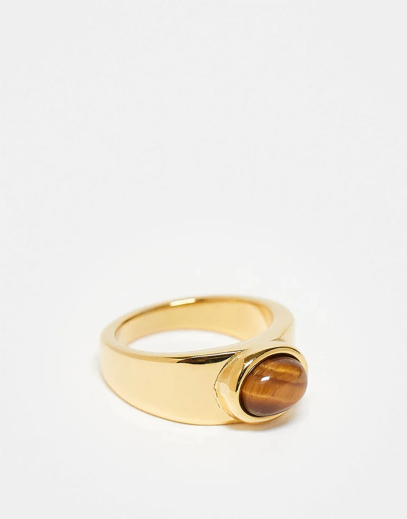 Topshop Rylie stainless steel ring with brown stone in gold tone