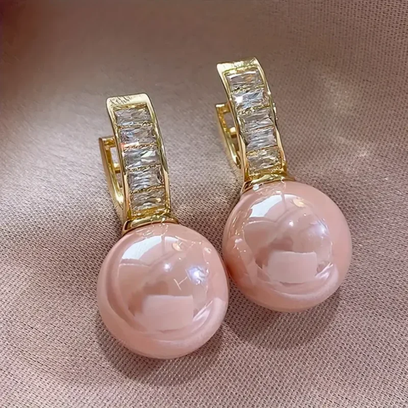 Örhängen Guldfärgade med Rosa Pärla och Zirkoner
