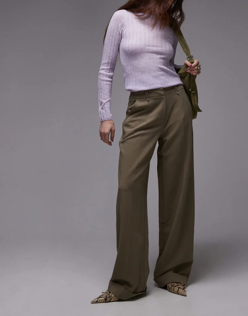 Topshop twill straight leg trouser in mushroom