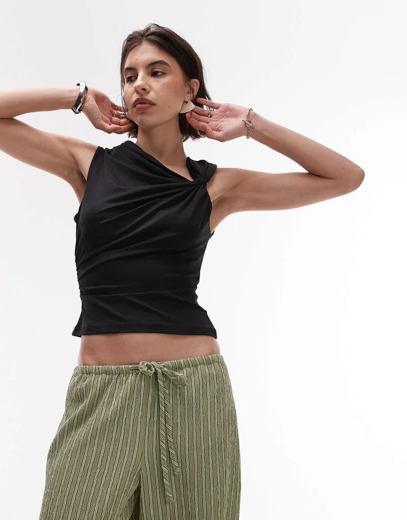 Topshop knot shoulder top in black