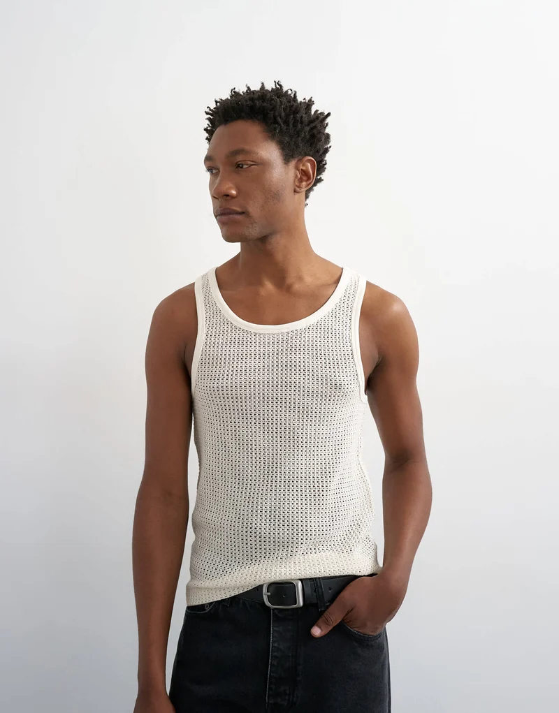 Topman classic fit crochet vest in ecru