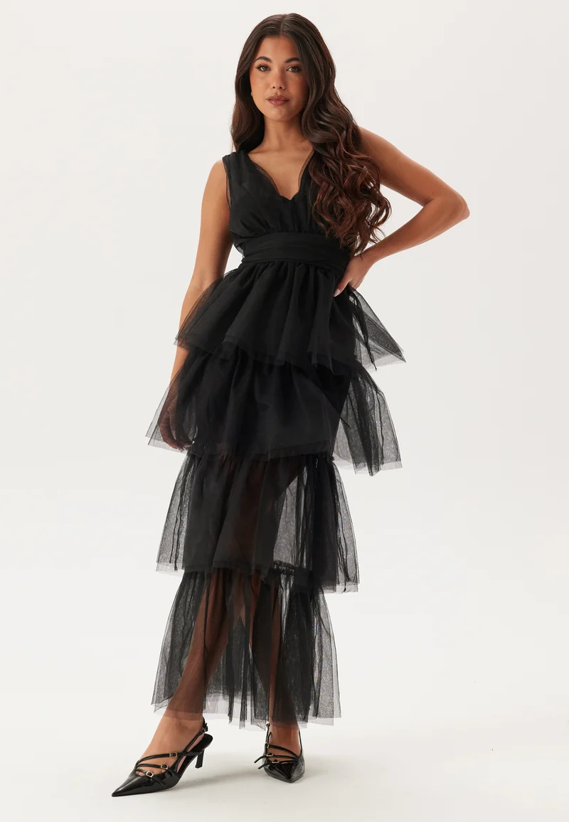 High Slit Tulle Maxi Dress