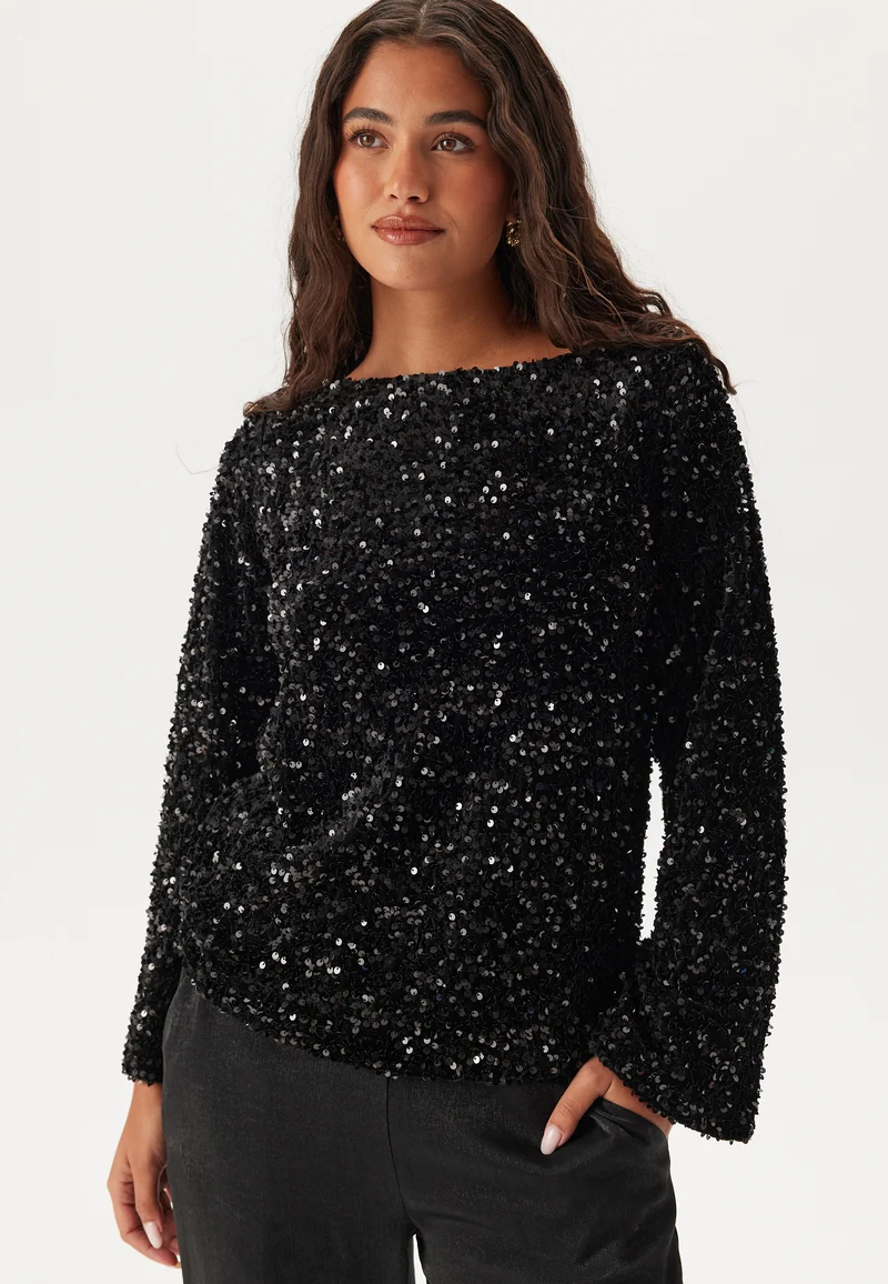 Vifaith Boat Neck L/S SEQUIN T