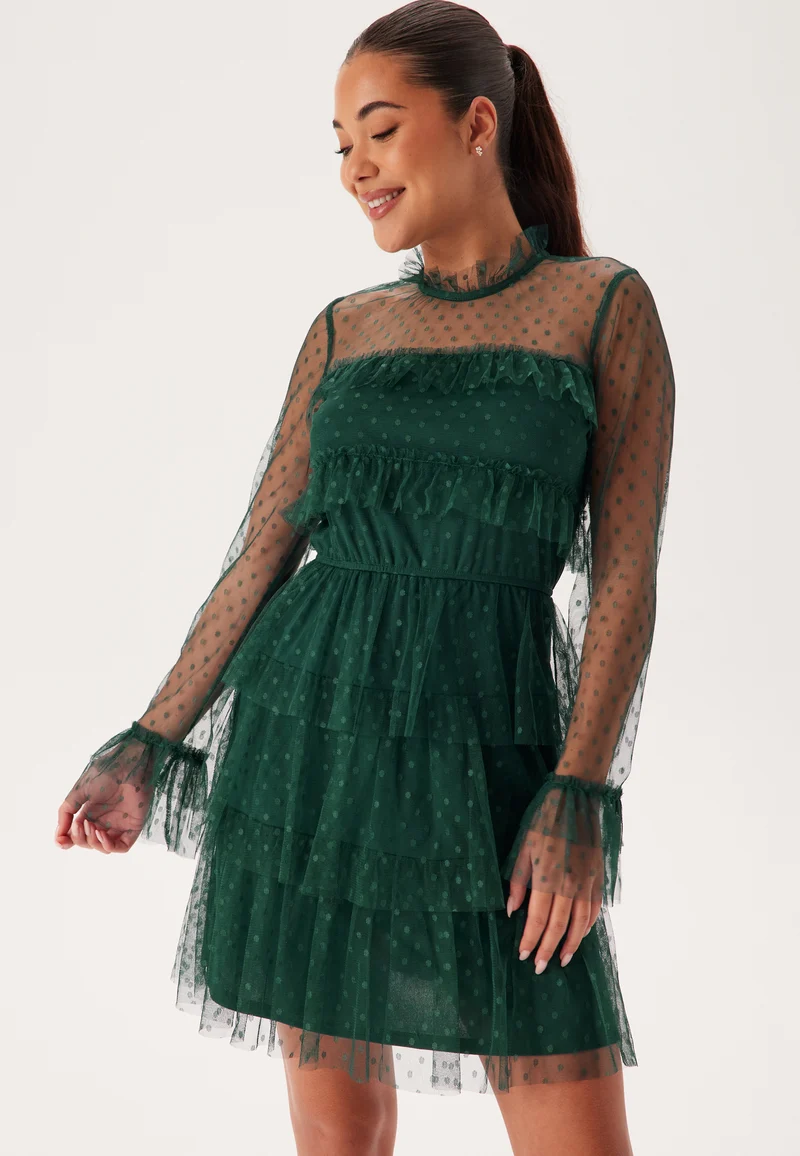 Dotted Mesh L/S Dress