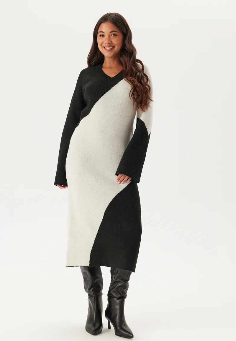 V-neck Knitted Midi Dress