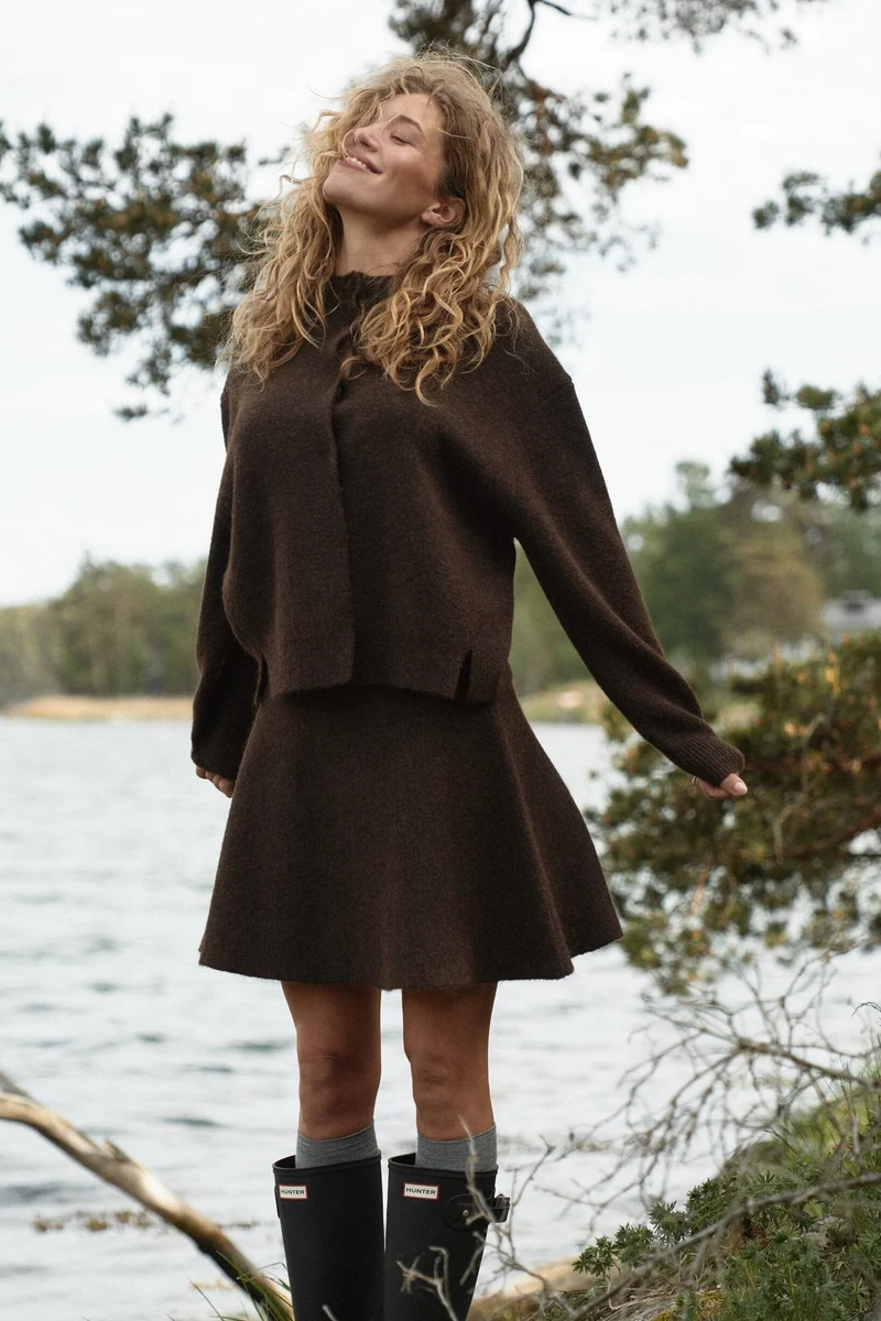 Neo Noir - Dione Fluffy Knit Cardigan 168537 - 205 - Brown Melange
