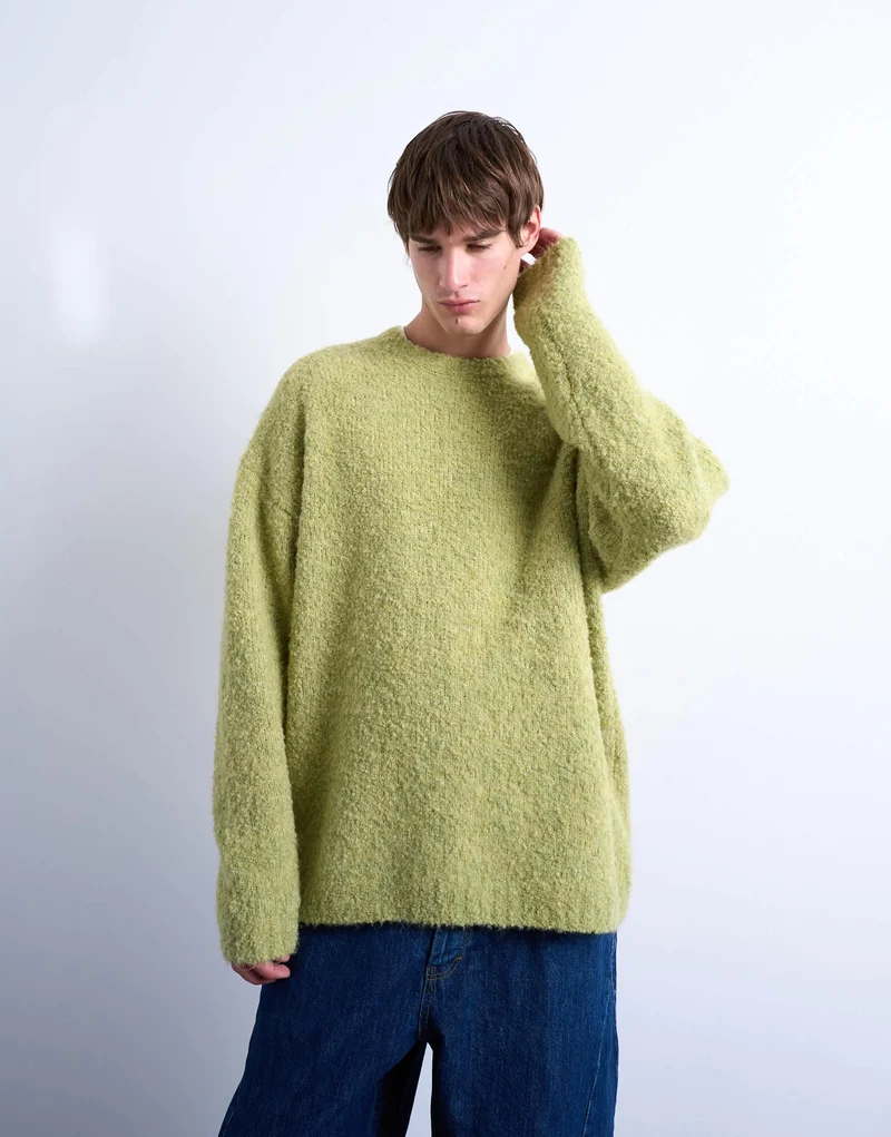 Topman relaxed fit boucle jumper in green