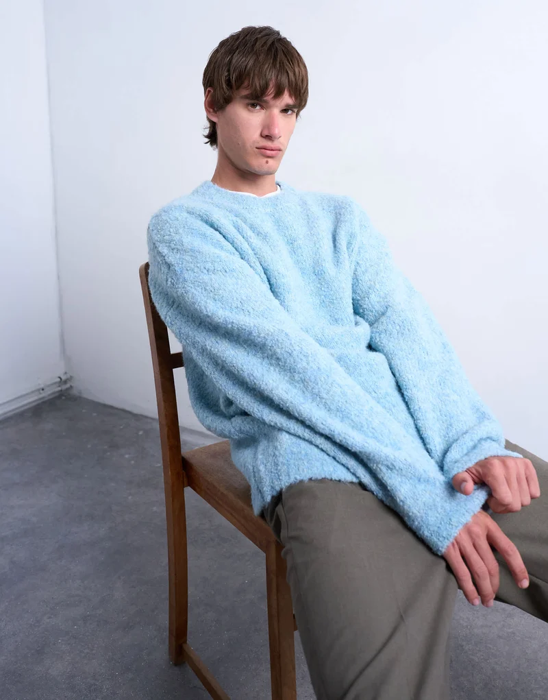 Topman relaxed fit boucle jumper in mid blue