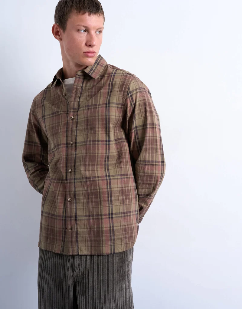 Topman regular fit poplin check shirt in green