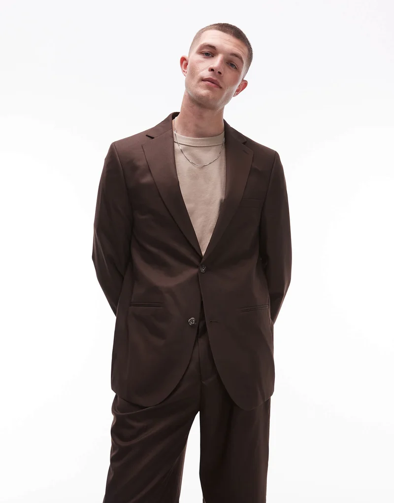 Topman relaxed suit jacket in brown