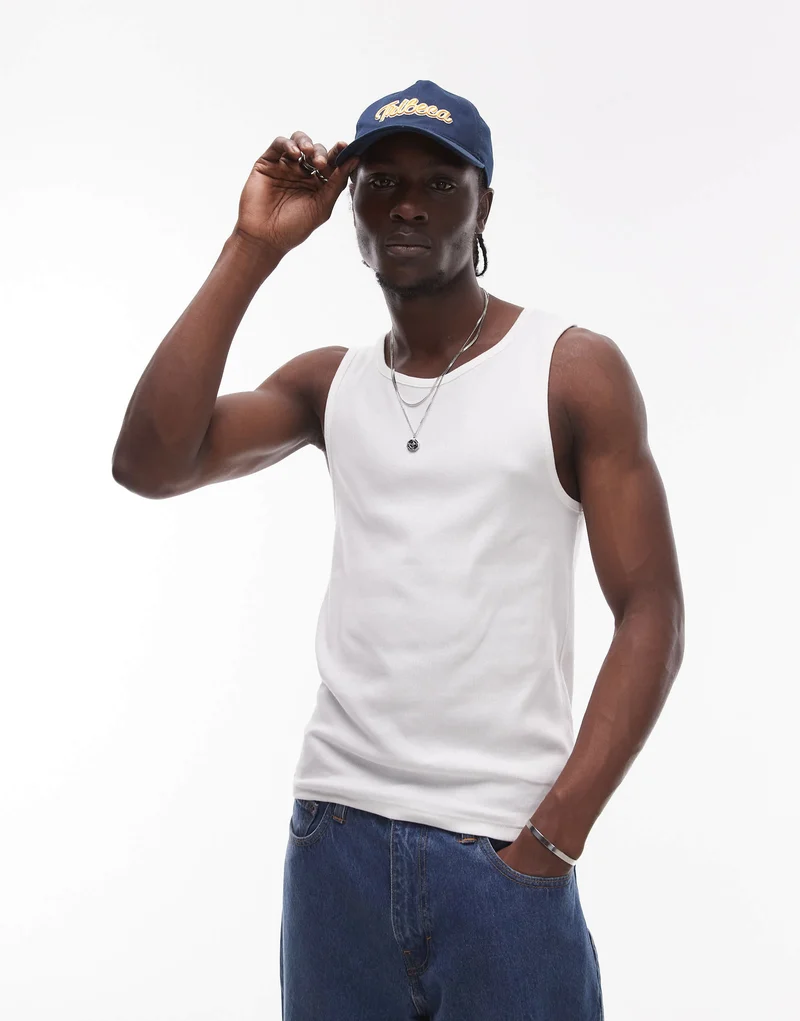 Topman rib vest in white