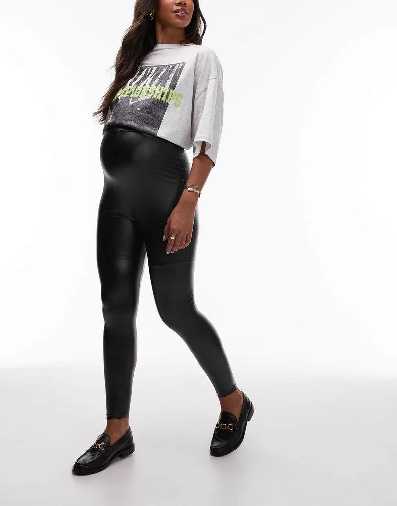 Topshop Maternity faux leather legging in black